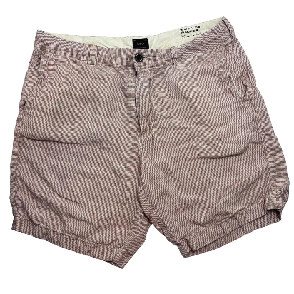 J.Crew Mens Red White Micro Stripe 9 Inch Inseam Shorts Size 36 Flat Front